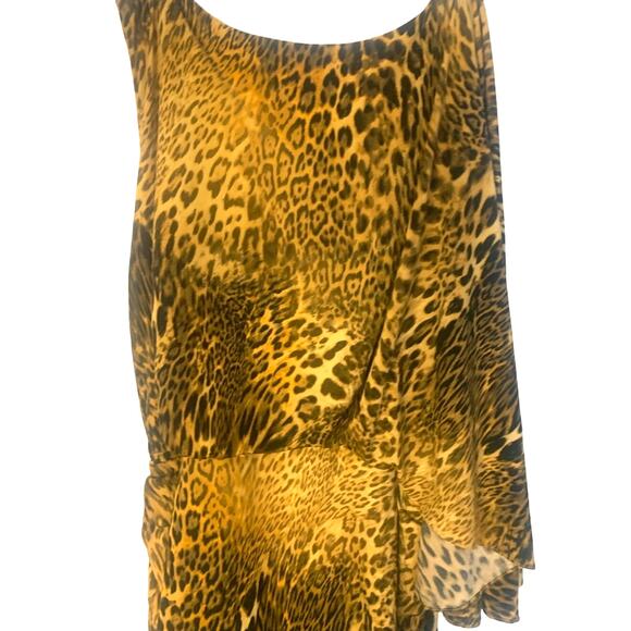 ASHRO Leopard Dress 18 Black / Gold Bodycon Cape Sleeve Tuck Front Sexy Elegant - Picture 10 of 11